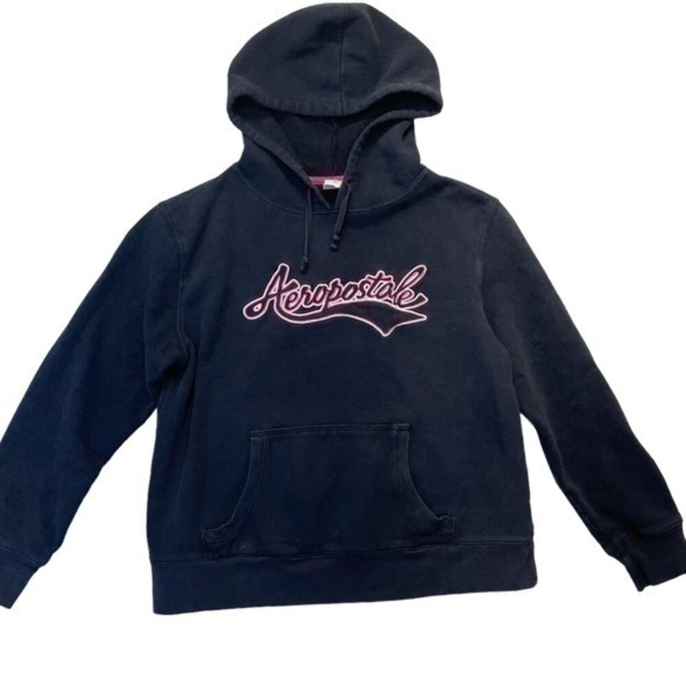 Aeropostale Pullover Hoodie Sweatshirt Girl’s Size Small black pink logo
